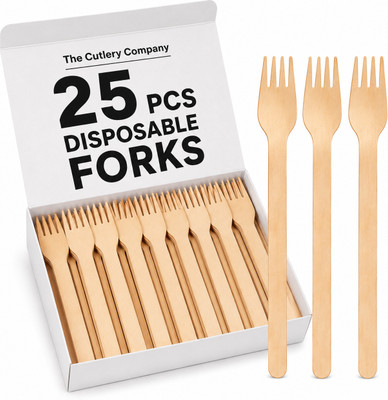 The Cutlery Company The Cutlery Company Premium Wooden Fork Disposable Wooden Dinner Fork, Dessert Fork, Fruit Fork, Roast Fork, Salad Fork Set(Pack of 25)