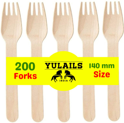 yulails Use and Throw Fork Spoon - 5.5 inch Disposable Wooden Dessert Fork, Dinner Fork, Roast Fork Set(Pack of 200)
