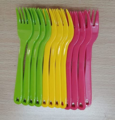 Eagean Reusable12 Serving Fork Set for Kids Pack of 1 (Multicolour) Disposable Plastic Baby Fork Set(Pack of 12)