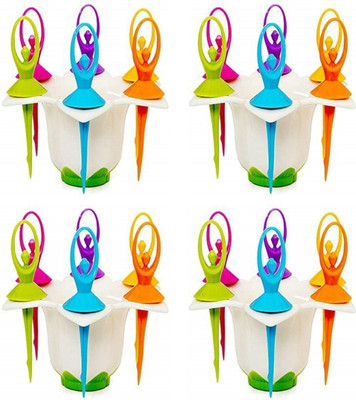 Flipkart SmartBuy Plastic Dancing Doll Fruit Fork Set With Stand, 6 PCS Fork in Each Stand Disposable Plastic Fruit Fork Set(Pack of 4)