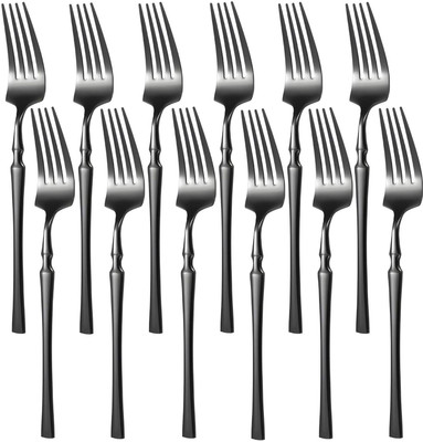 OICIA Black Forks for Fine Dining, Table Fork Set, Dessert Forks, Appetizer Forks Stainless Steel Dinner Fork Set(Pack of 12)