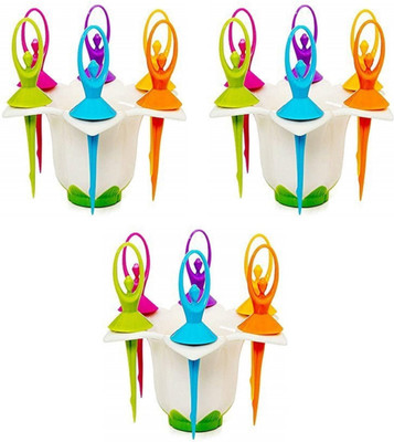 Flipkart SmartBuy Plastic Dancing Doll Fruit Fork Set With Stand, 6 PCS Fork in Each Stand Disposable Plastic Fruit Fork Set(Pack of 3)