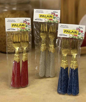 Anshu 6 Pcs Fancy Golden Fork Set for Dinner, Parties & Home Use Stainless Steel Dinner Fork Set(Pack of 6)