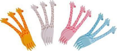 Breyers Reusable12 Pcs Giraffe Party Forks Set for Kids Disposable Plastic Fruit Fork, Baby Fork