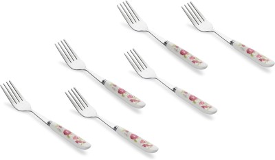 MGeezz Stainless Steel 12 Small Forks Kitchen Cutlery Dinner Fruits Fork-Ceramic Handle Stainless Steel, Ceramic Fruit Fork Set(Pack of 6)