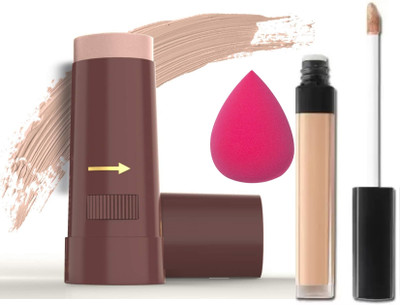 REIMICHI MATTE PAN STICK FOUNDATION, MAKEUP BLENDER AND CONCEALER COMBO FOR FACE Foundation(BEIGE, 20.2 g)