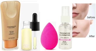 REIMICHI SMALL FACE SERUM, FACE PRIMER, FOUNDATION & BEAUTY BLENDER COMBO FOR WOMEN(4 Items in the set)