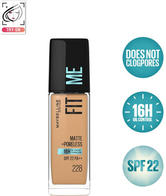 MAYBELLINE NEW YORK Fit Me Matte+Poreless Liquid Foundation (With Pump & SPF 22), 228 Soft Tan, 30ml Foundation(228 Soft Tan, 30 ml)