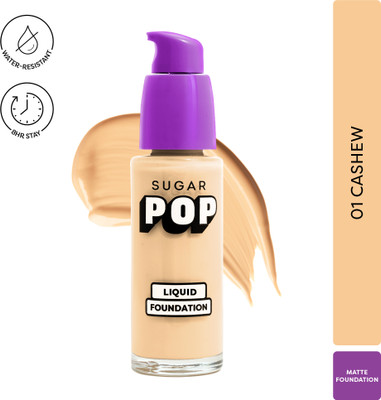 SUGAR POP Liquid Foundation - 01 Cashew | Water Resistant | Super Matte | Full Coverage Foundation(01 Cashew, 30 ml)