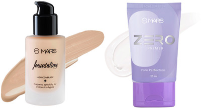 MARS High Coverage Liquid Foundation and Zero Pore Perfection Primer Foundation(SHADE-05,transparent, 65 ml)