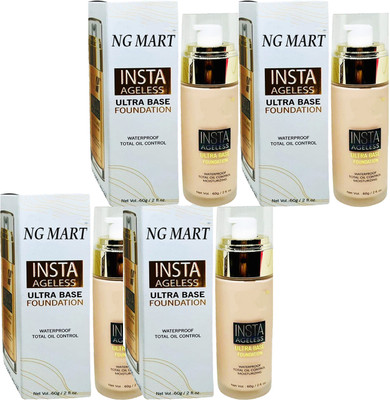 NG MART INSTA AGELESS ULTRA BASE FOUNDATION FOR OIL CONTROL & BRIGHTER SKIN PACK OF - 4 Foundation(white, 240 ml)