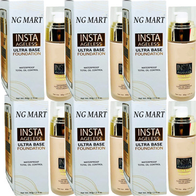 NG MART INSTA AGELESS ULTRA BASE FOUNDATION FOR OIL CONTROL & BRIGHTER SKIN PACK OF - 6 Foundation(white, 360 ml)