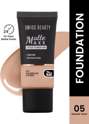 SWISS BEAUTY Matte Maxx Cover Foundation With Hyaluronic Acid & Vit- E | Oil-Control Formula Foundation(Neutral Sand, 30 g)