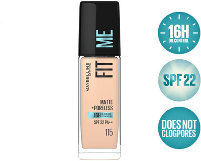 MAYBELLINE NEW YORK Fit Me Matte+Poreless Liquid Foundation (With Pump & SPF 22) Foundation(115 Ivory, 30 ml)