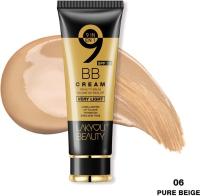 Lakyou Beauty 9in1 BB Cream, Very Light, SPF 15, Hydrating, Long-Lasting, Evens Skin Tone Foundation(06(Pure Beige), 80 g)