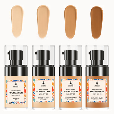 NEOLITH Foundation Pack of 4 | Flawless Finish, Long Wear & Full Coverage Foundation(White, 30 ml)
