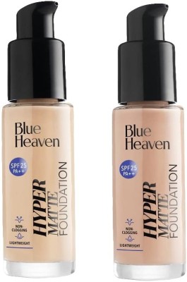 BLUE HEAVEN Hyper Matte Foundation Buildable coverage Foundation Rose Vanilla pack of 2 Foundation(pink, 60 ml)