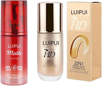 Luipui MATTE FOUNDATION (60ML) & SUPER LASTING FOUNDATION (60ML) PACK OF 2 Foundation(NATURAL BEIGE, 60 ml)