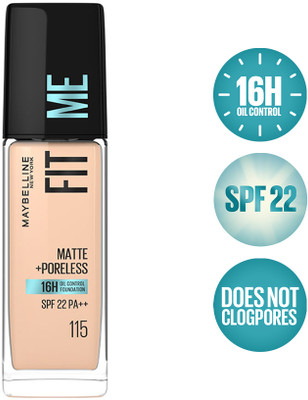 MAYBELLINE NEW YORK Fit Me Matte+Poreless Liquid Foundation (With Pump & SPF 22) Foundation(115 Ivory, 30 ml)
