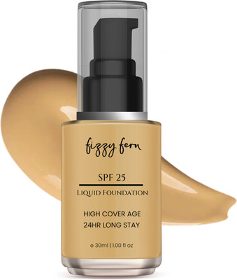 Fizzy Fern SPF 25 Liquid Foundation - High Coverage & 24Hr Stay for Flawless Skin Foundation(04 Caramel Glow, 30 ml)