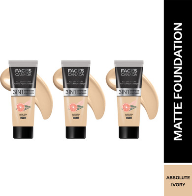 FACES CANADA All Day Hydra Matte (Mini) Pack of 3 (15ml x 3)| 3 in 1 Moisturizer + SPF 30 + Foundation(Absolute Ivory 012, 15 ml)