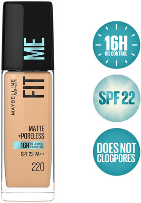MAYBELLINE NEW YORK Fit Me Matte+Poreless Liquid Foundation (With Pump & SPF 22) Foundation(220 Natural Beige, 30 ml)