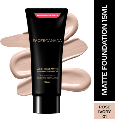 FACES CANADA Weightless Matte Finish Foundation | Lightweight | Anti-Ageing | Flawless Finish Foundation(Rose Ivory, 15 ml)