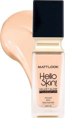 MATTLOOK Hello Skin Velvet Glow Foundation, Oil Free Infused with Niacinamide, SPF-15 Foundation(04 Natural Ivory, 35 ml)