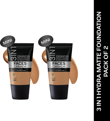 FACES CANADA All Day Hydra Matte (Mini) Pack of 2 (18ml x 2)| 3 in 1 Moisturizer + SPF 30 + Foundation(Warm Sand 042, 18 ml)