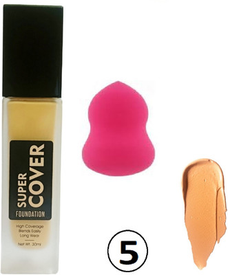 WECHARMERZ High Coverage Blends Easily Long Wear Super Cover Foundation With Makeup Sponge Foundation(Shade-5, 30 ml)