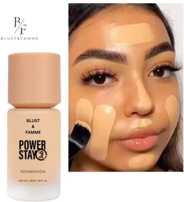 BLUST&FAMME Power Stay Foundation with Matte Finish Foundation pack of 1 Foundation(Black, 40 ml)