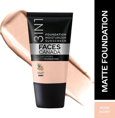 FACES CANADA All Day Hydra Matte (Mini) | 3 in 1 Moisturizer + SPF 30 + Foundation(Rose Ivory 011, 18 ml)