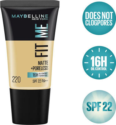 MAYBELLINE NEW YORK Fit Me Matte+Poreless Liquid Tube Foundation(220 Natural Beige, 18 ml)