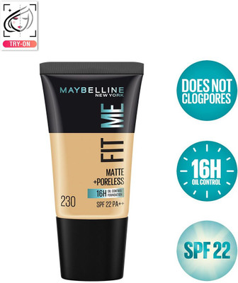 MAYBELLINE NEW YORK Matte+Poreless Liquid Tube Foundation(230 Natural Buff, 18 ml)