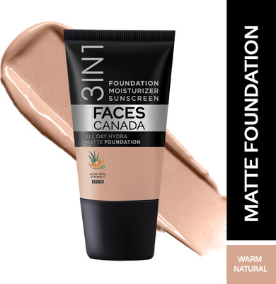 FACES CANADA All Day Hydra Matte (Mini) | 3 in 1 Moisturizer + SPF 30 + Foundation(Warm Natural 021, 18 ml)
