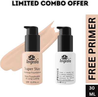 ANGEALA High Coverage Waterproof | 12 Hour Long Wear Foundation& Face Primer Foundation(02 Ivory, 3 in 1 Primer, 30 ml)