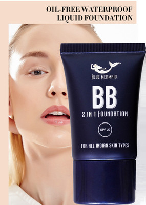 BLUEMERMAID BB 2in1 Foundation Poreless, Full Coverage Blendable Normal to Oily Skin Foundation(Natural Beige, 30 ml)