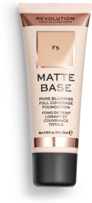 Makeup Revolution Matte Base Foundation F2 Improves Uneven Skin Tone, Lightweight & Smudge Proof Foundation(F5 Dusky Brown, 28 ml)