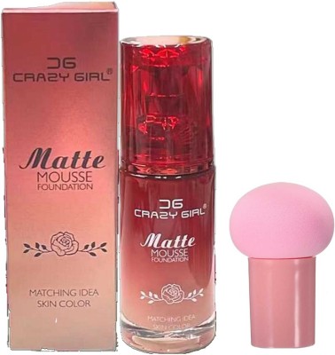 Crazy girl Waterproof Long Lasting HD Matte Finish Skin Coverage Foundation Blender Foundation(Beige, 60 ml)