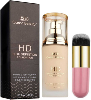 OCEAN BEAUTY Waterproof High Coverage Liquid Matte Finish Foundation Cream And Makeup Brush Foundation(Beige For All Oily Dry Skin Full Natural Fair Dark Dusky Type Tone, 45 ml) OCEAN BEAUTY Waterproof High Coverage Liquid Matte Finish Foundation Cream And Makeup Brush Foundation(Beige For All Oily Dry Skin Full Natural Fair Dark Dusky Type Tone, 45 ml)