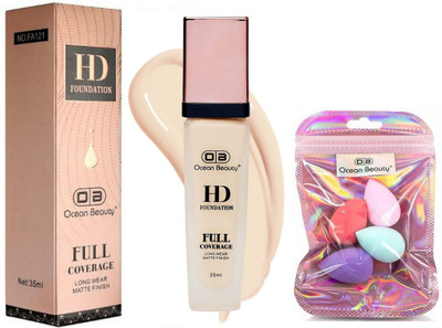 OCEAN BEAUTY Waterproof HD Liquid High Coverage Matte Finish BB Foundation Cream For 24 Hours Foundation(All Dry Oily CC Full Dusky Dark Skin Type For Beige, 35 ml)