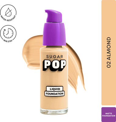 SUGAR POP Liquid Foundation - 02 Almond | Water Resistant | Super Matte | Full Coverage Foundation(02 Almond, 30 ml)