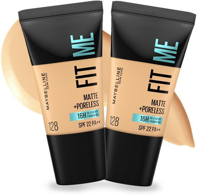 MAYBELLINE NEW YORK Fit Me Matte + Poreless 16H Oil Control Foundation, Shade 128, 18 ml, Pack of 2 Foundation(128, 36 ml)