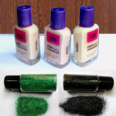vizo Fancy Cool Foundation with Green Black Eyeshadow Glitter Foundation(Natural, 30 ml)