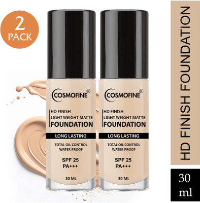 cosmofine Full Coverage Matte Finish Foundation Water Proof with SPF 25 - 30 ml x 2 Pack Foundation(Matte, 60 ml)