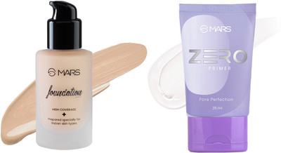 MARS High Coverage Liquid Foundation and Zero Pore Perfection Primer Foundation(SHADE-04,transparent, 65 ml)