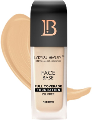 Lakyou Beauty Face Base Foundation | Full Coverage | Oil-Free | With Hyaluronic Acid & SPF 20 Foundation(Natural Beige, 30 ml)