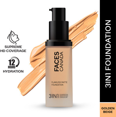 FACES CANADA Flawless Matte Foundation + Moisturizer + Concealer Foundation(Golden Beige 032, 30 ml)