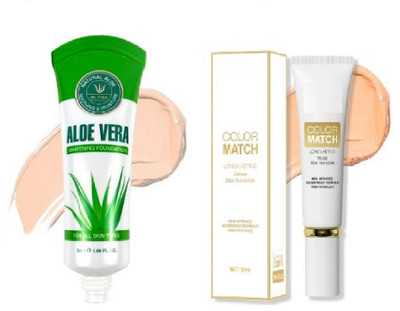Luipui COLOUR MATCH LONG LASTING AND ALOEVERA FOUNDTION PACK OF 2 (50 ML) Foundation(Beige, 50 ml)