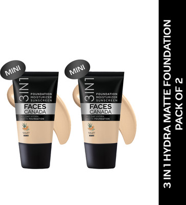 FACES CANADA All Day Hydra Matte (Mini) Pack of 2 (18ml x 2)| 3 in 1 Moisturizer + SPF 30 + Foundation(Absolute Ivory 012, 18 ml)